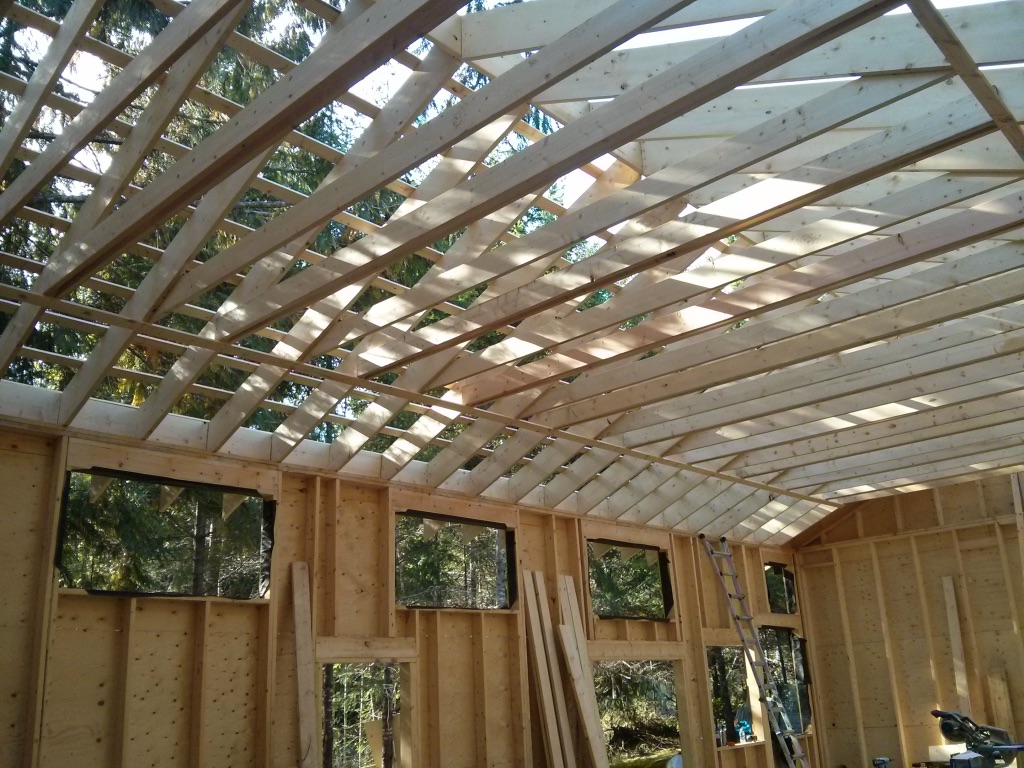 Timber roof framing during construction of Roots Dojo